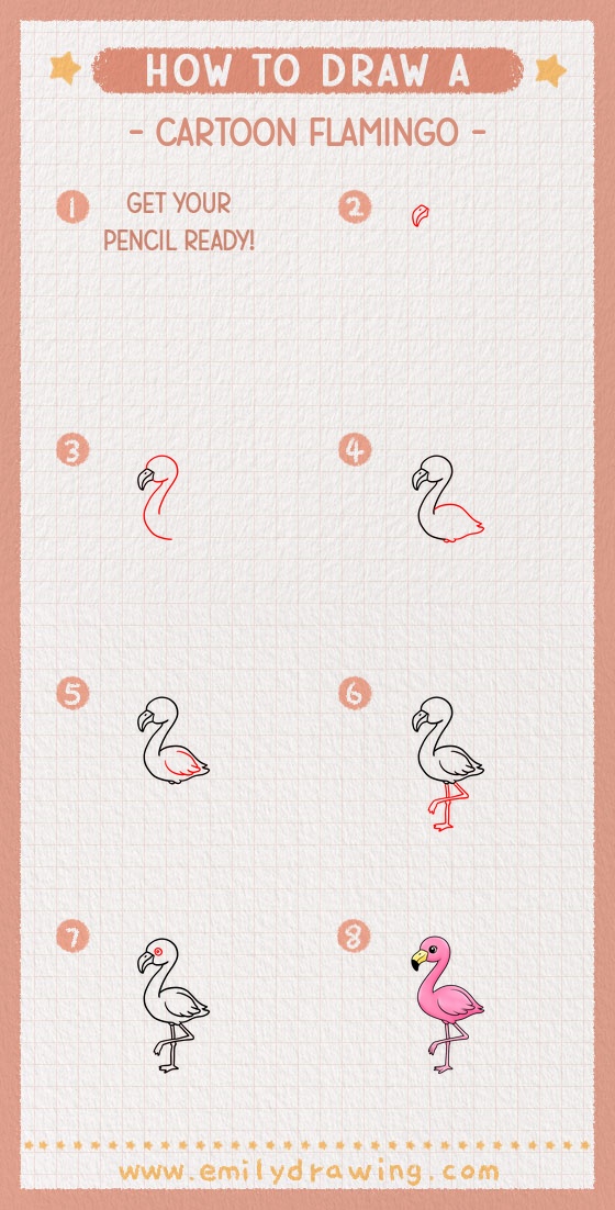 how to draw a cartoon flamingo pinterest pin